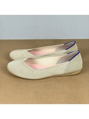 Rothy's The Flat Round Toe Slip On Shoes Womens 9.5 Tan Gold Sparkle Metallic